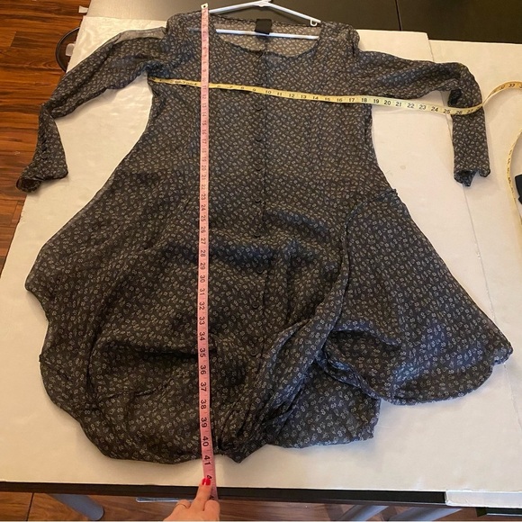 Silk Sheer Floral Dress Womens Size Medium Midi Oversized Black Long Sleeve - Picture 16 of 16